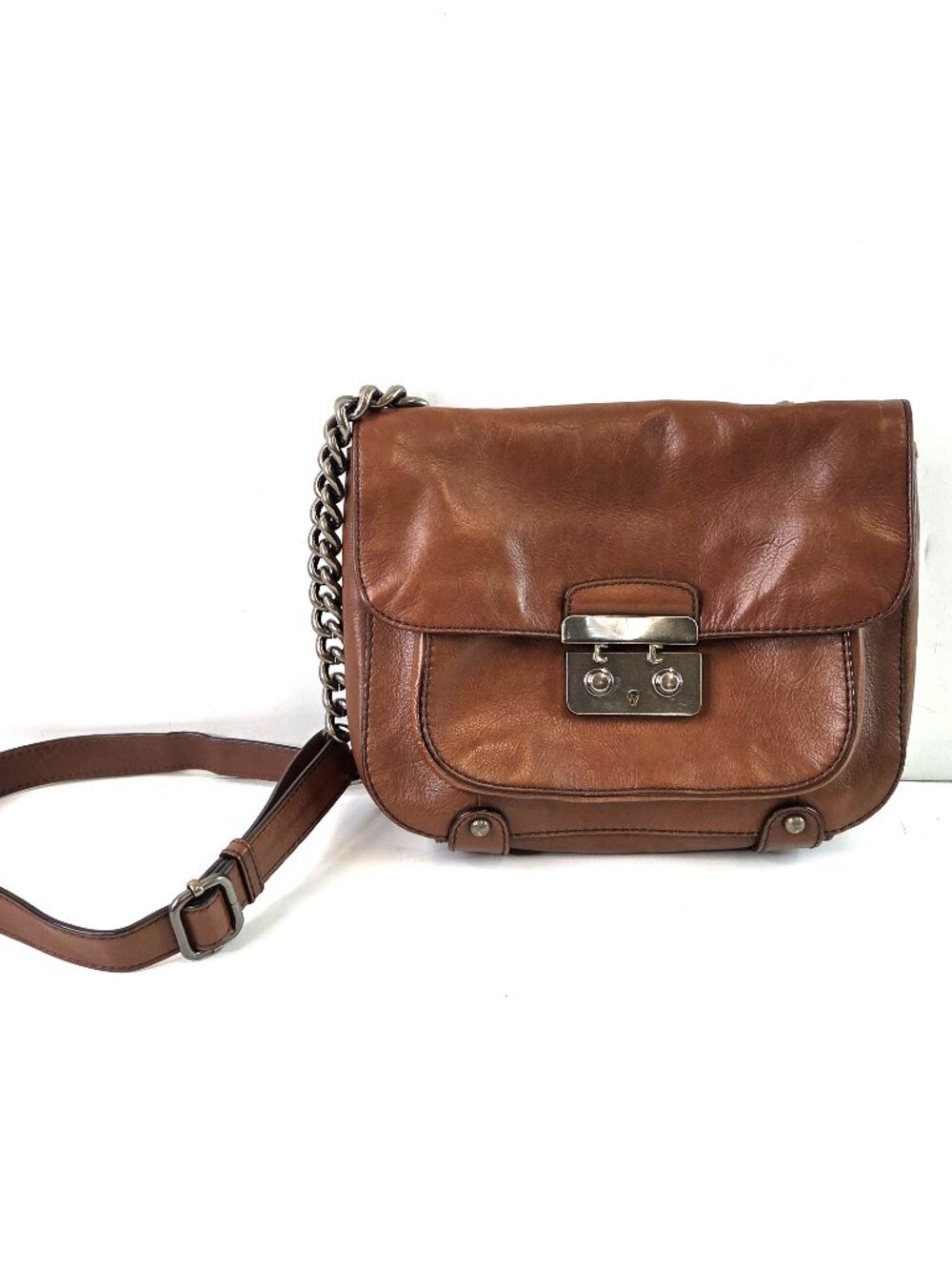 Banana Republic Brown Leather Crossbody Bag Purse Chain Strap